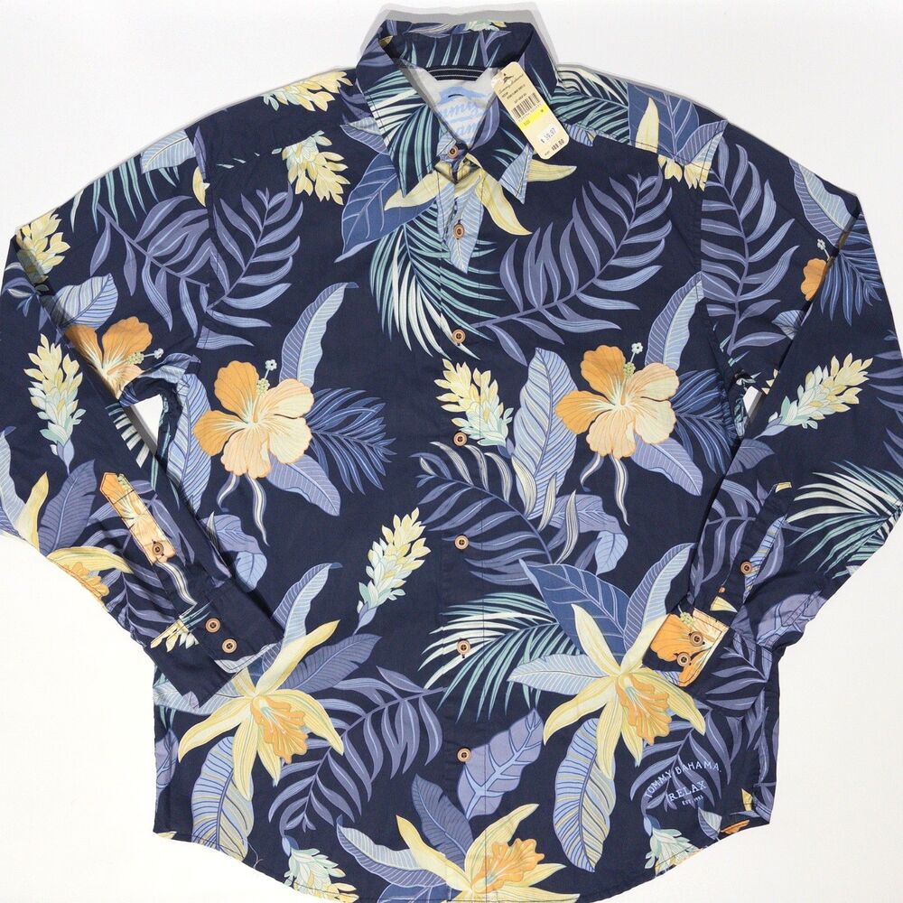 NWT Tommy Bahama Blue Hydro Flower Long Sleeve Button Down Shirt Men Size M (A8)